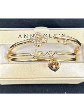 Anne Klein Crystal Gold Tone Bangle Bracelet 3 piece Set 8"